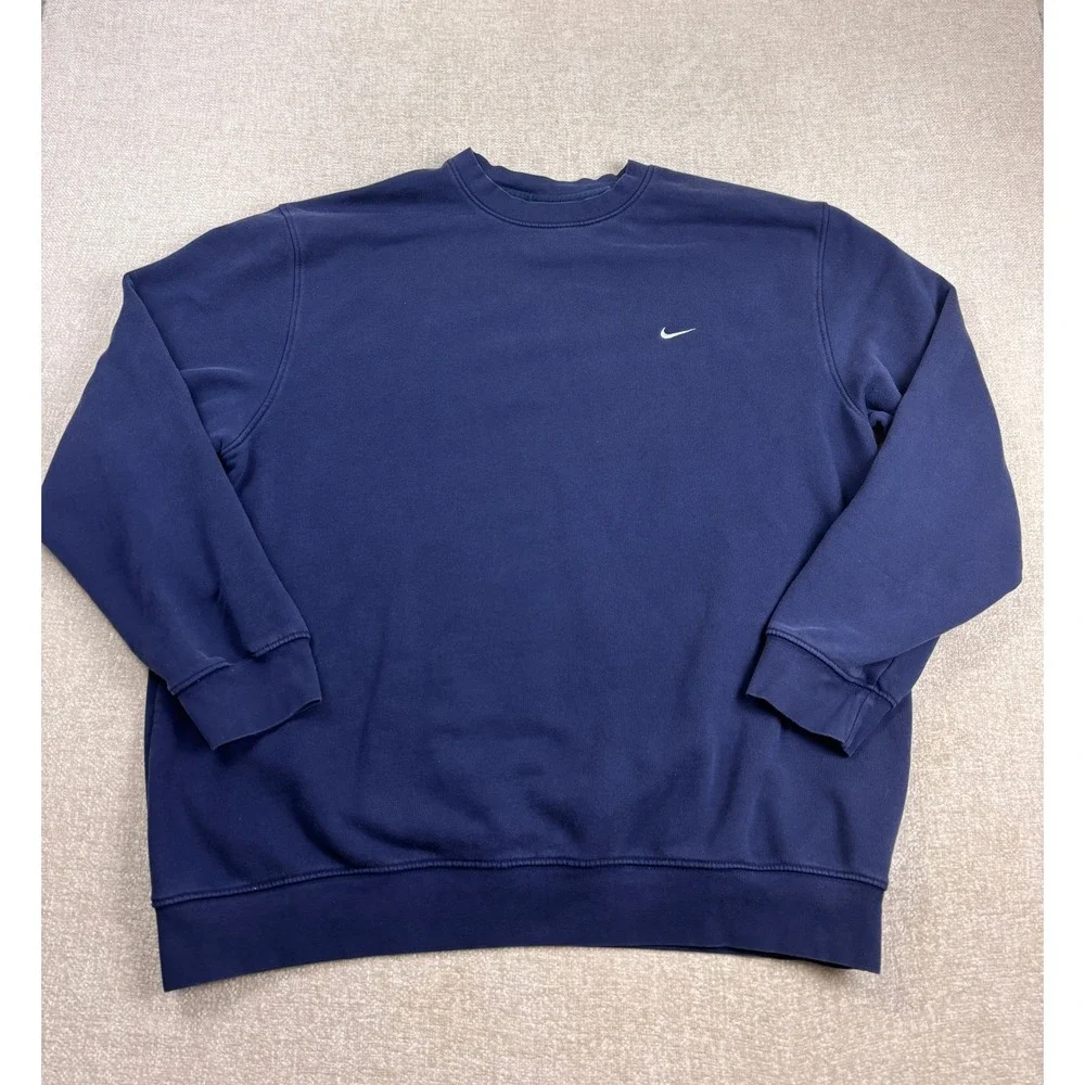 Vintage Nike Crewneck Sweatshirt Navy Blue Embroidered Mini Swoosh Mens XXL